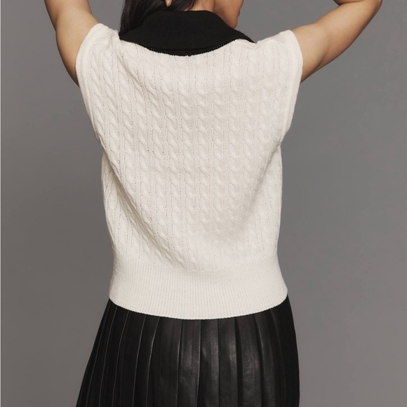 ANTHROPOLOGIE Bishop + Young Cable Knit Black and White Sweater Vest NWOT Medium - Picture 3 of 5